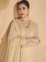 Beige Real Georgette Anarkali Suit